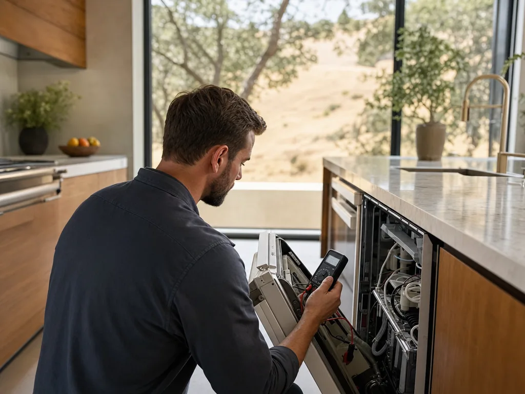 Technician servicing a Bosch built-in appliance in a San Jose home