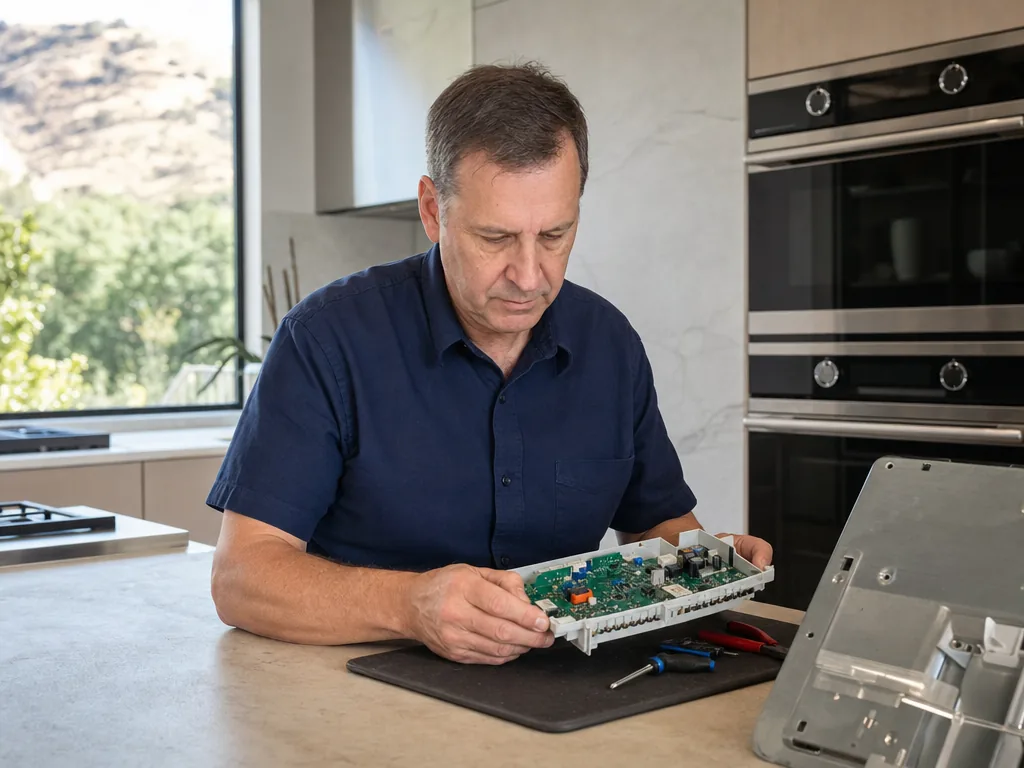 Control board inspection during an appliance repair visit in San Jose, California