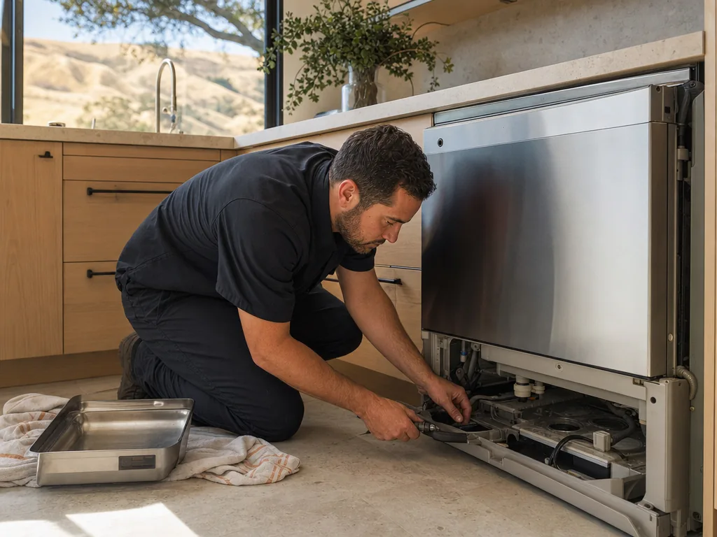 Dishwasher drainage service during an appliance repair visit in San Jose, California