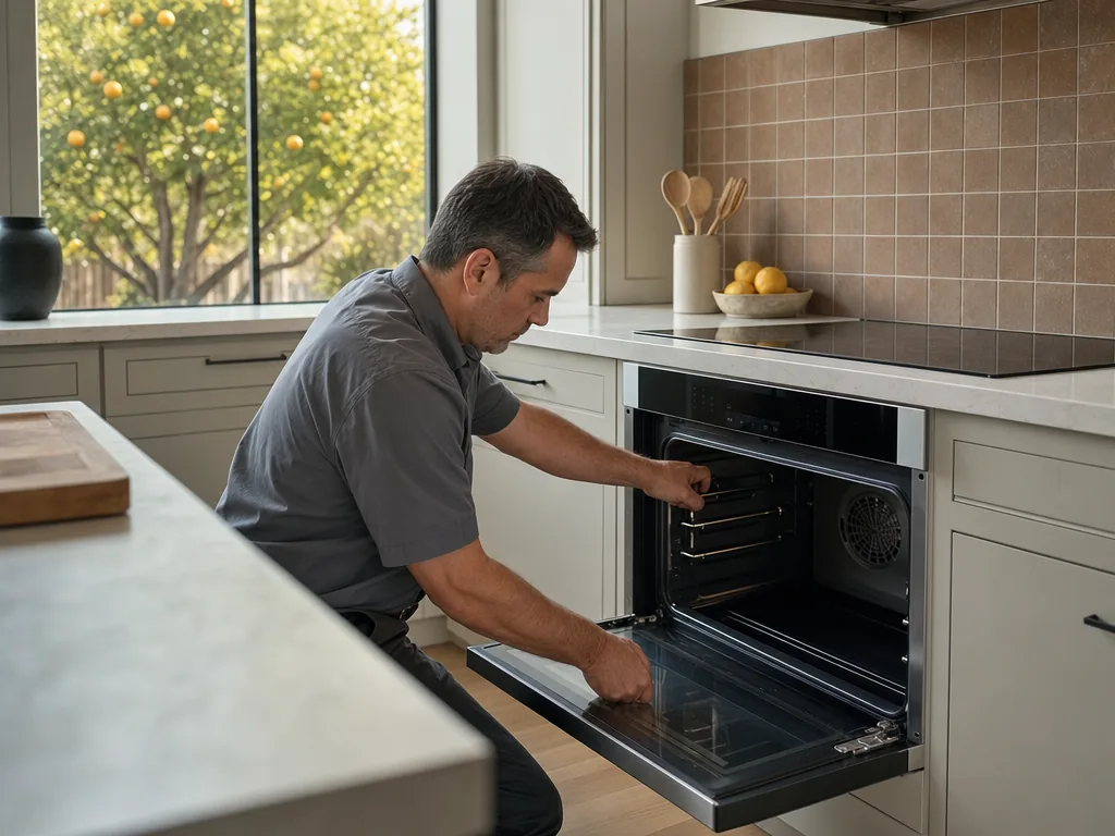 Technician servicing a Gaggenau built-in appliance in a San Jose home