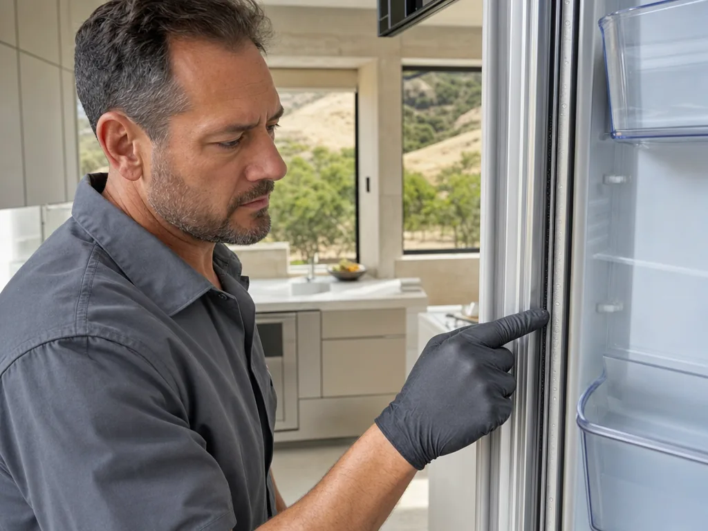 Condensation at a door seal during an appliance repair visit in San Jose, California