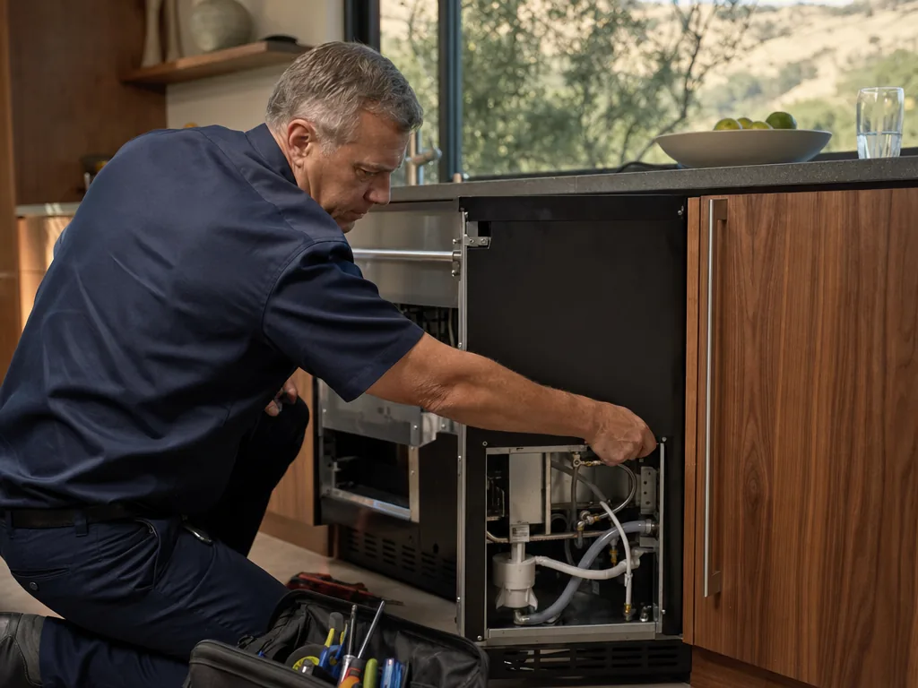 Ice maker and water line during an appliance repair visit in San Jose, California