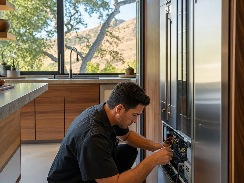 Technician servicing a LG built-in appliance in a San Jose home